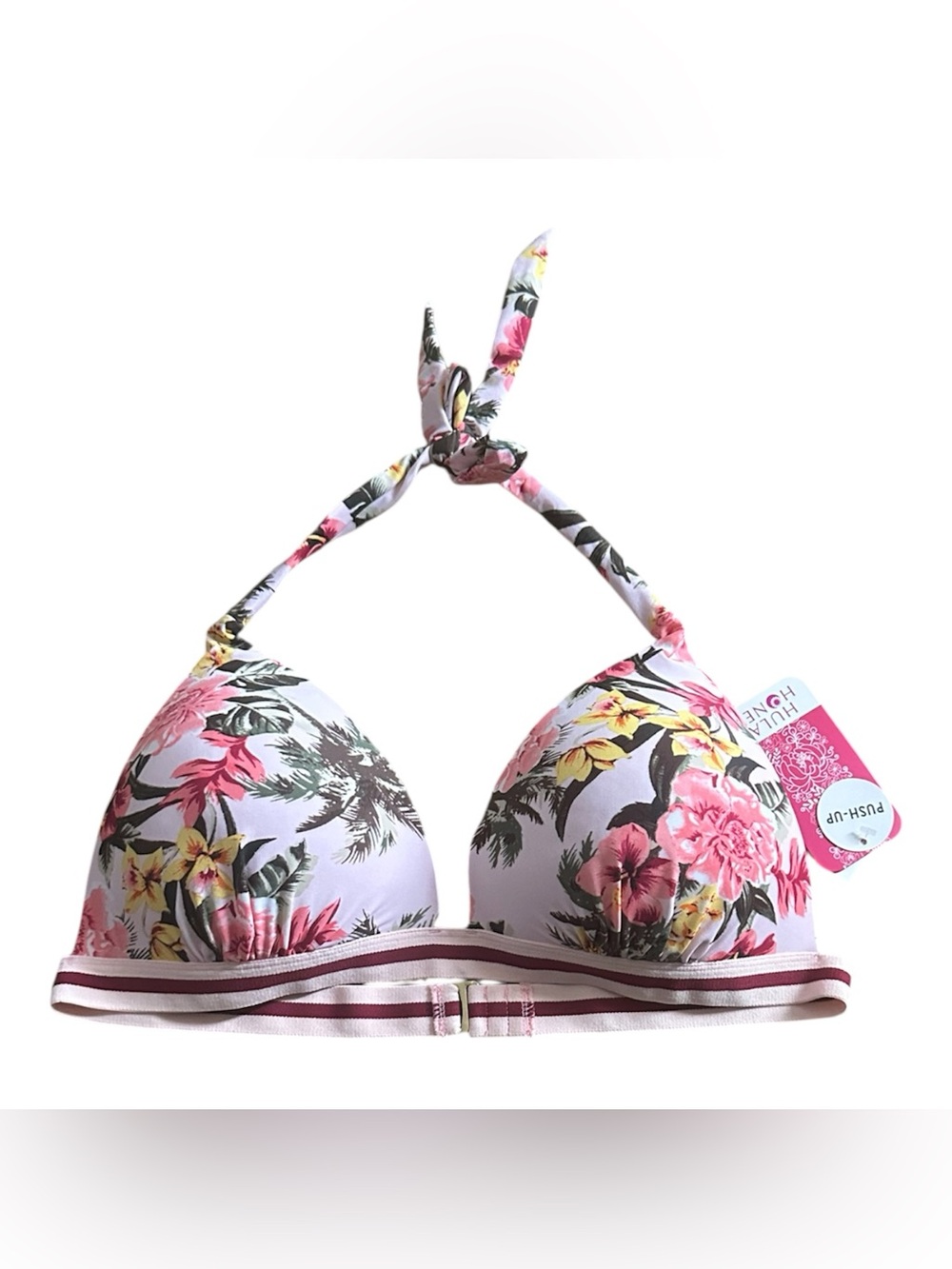 Hula honey Floral Halter Bikini Top - Pink Green Tropical Print